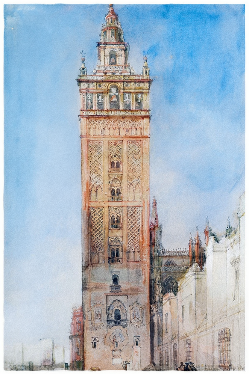 The Giralda, Seville – David Roberts (1833) | Historic Architecture Art Print - Hakyarts