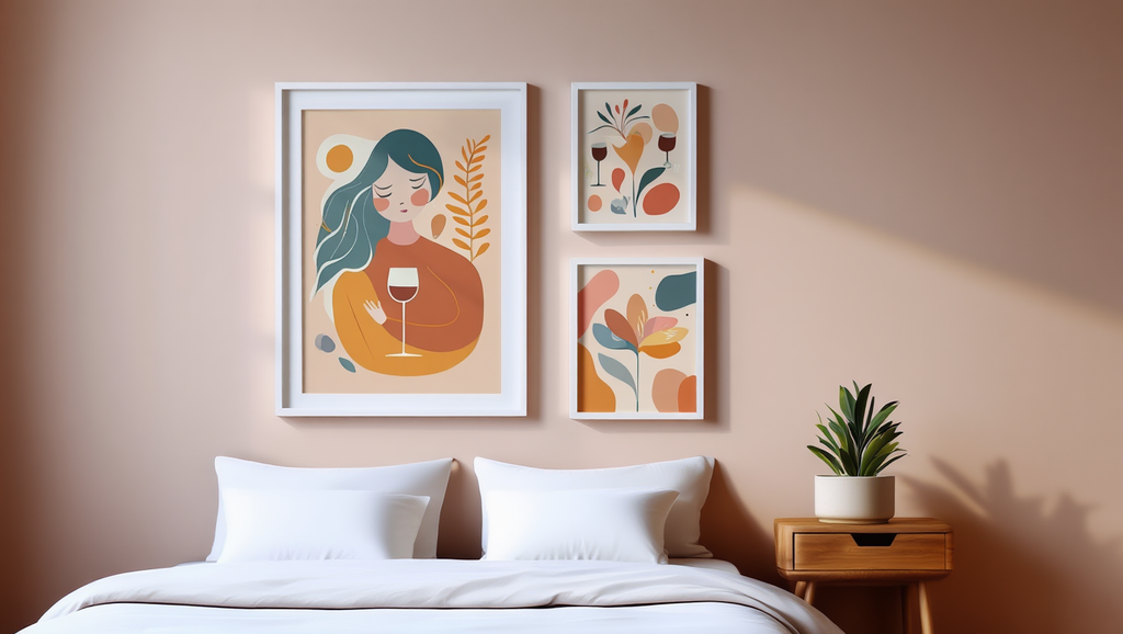 Boho Chic – Set of 3 Abstract Girl & Wine Prints