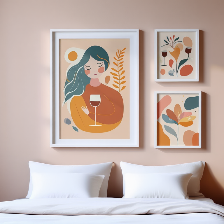 Boho Chic – Set of 3 Abstract Girl & Wine Prints
