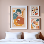 Boho Chic – Set of 3 Abstract Girl & Wine Prints - Hakyarts