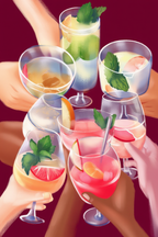 Set of 3 Vivid Geometric Squares – Cozy Minimalist “Cocktails with Friends” Prints - Hakyarts