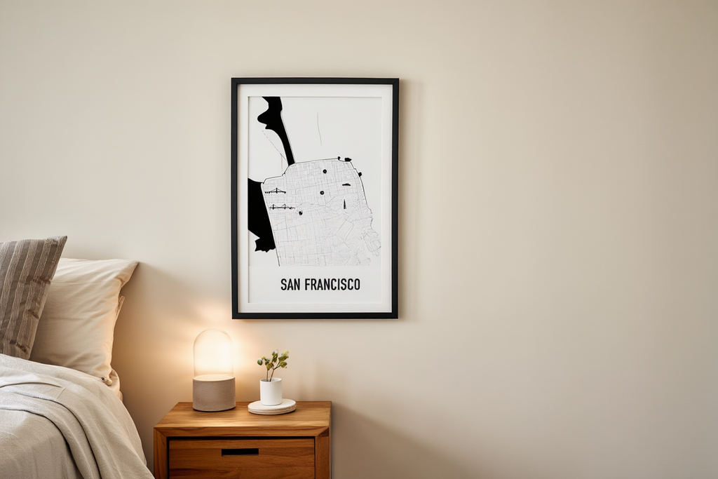 San Francisco City Map Poster – Minimalist Black & White Urban Wall Art Print
