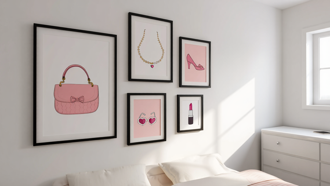 Preppy Coquette Wall Art – Bedroom Collection Set of 5