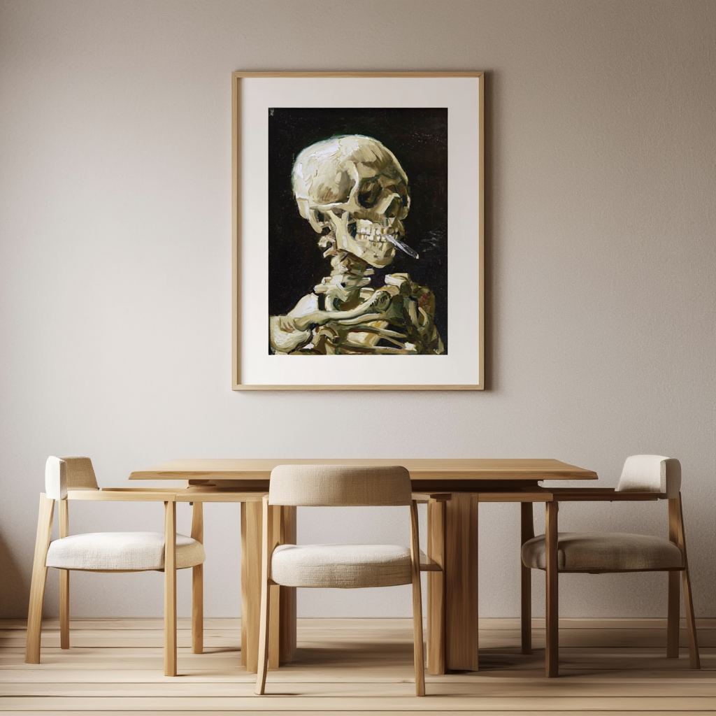 Vincent Van Gogh “Head of a Skeleton with a Burning Cigarette” Poster – Iconic Surreal Art Print
