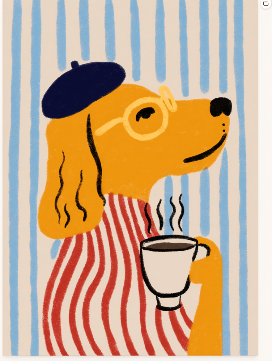 French Golden Retriever – Dog Holding Coffee Print