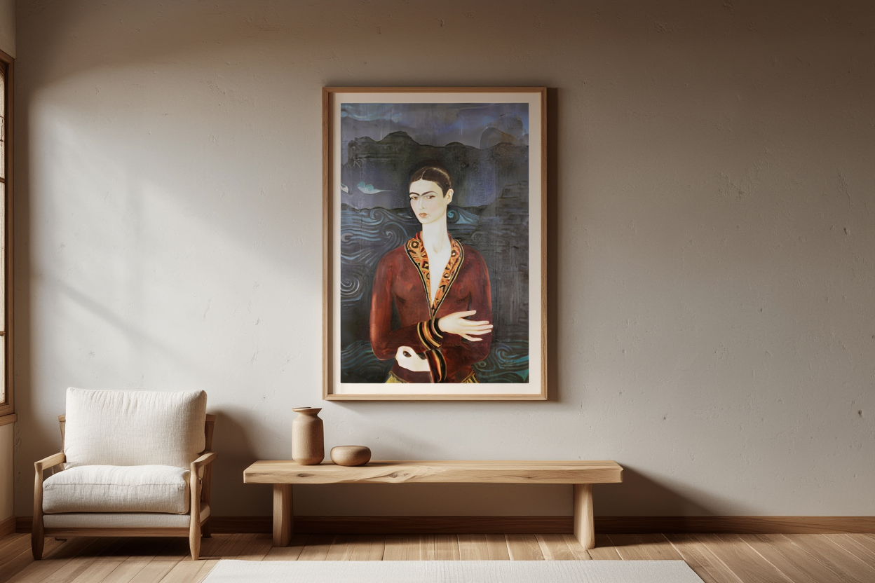 Self Portrait in a Velvet Dress by Frida Kahlo – Surrealist Figurative – Hakyarts