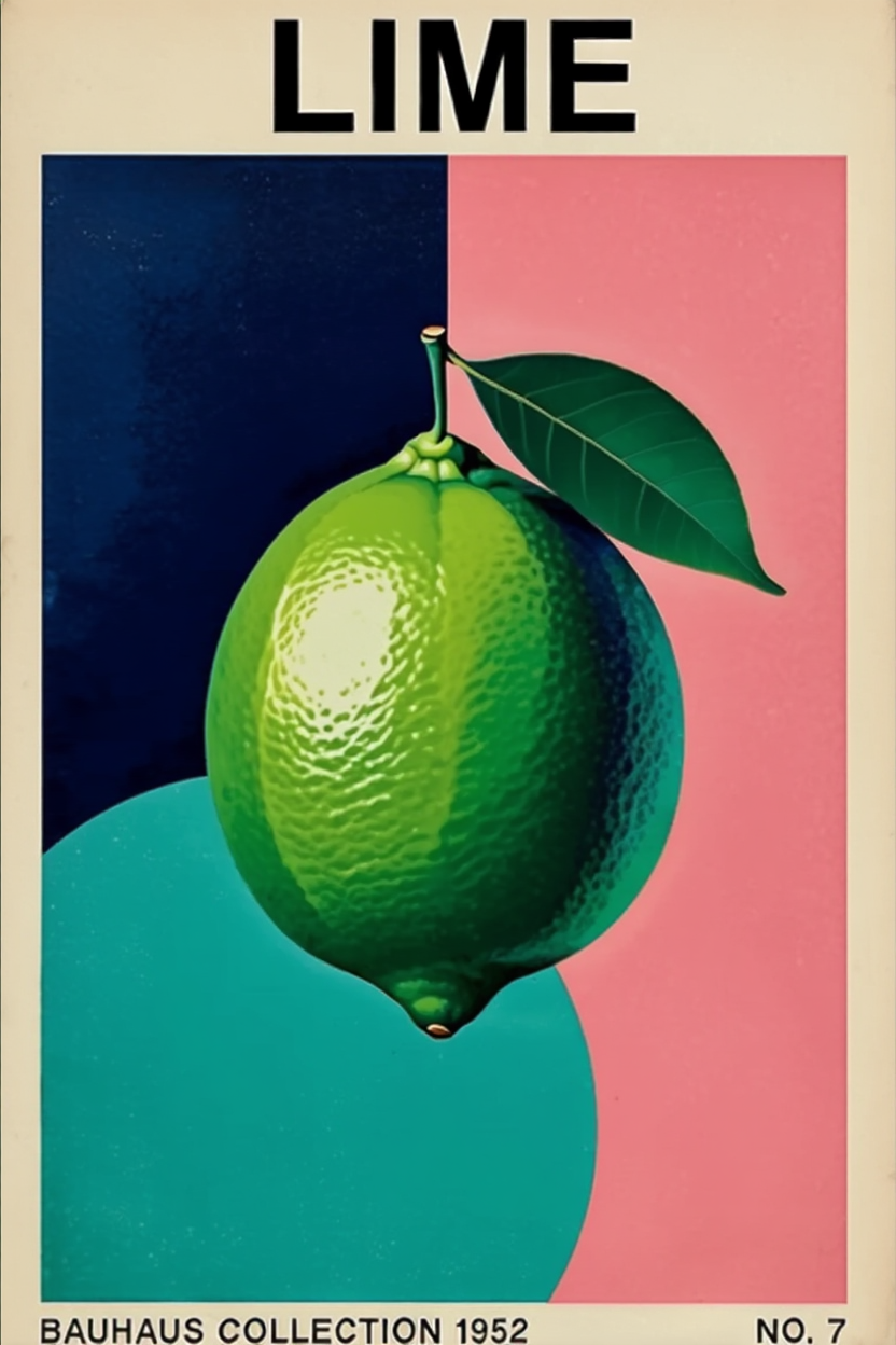 Set of 4 Bauhaus Fruit Prints – Apple, Lime, Orange & Pear - Hakyarts