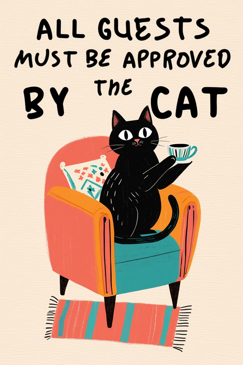 All Guests Must Be Approved By The Cat – Humorous Minimalist Art Print