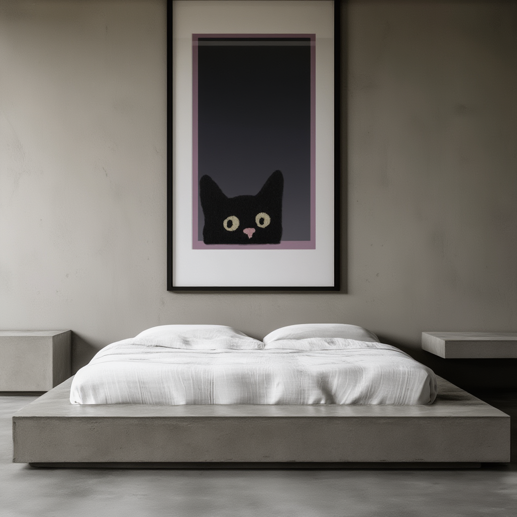 Whiskered Whimsy – Feline on Patterned Rug Poster