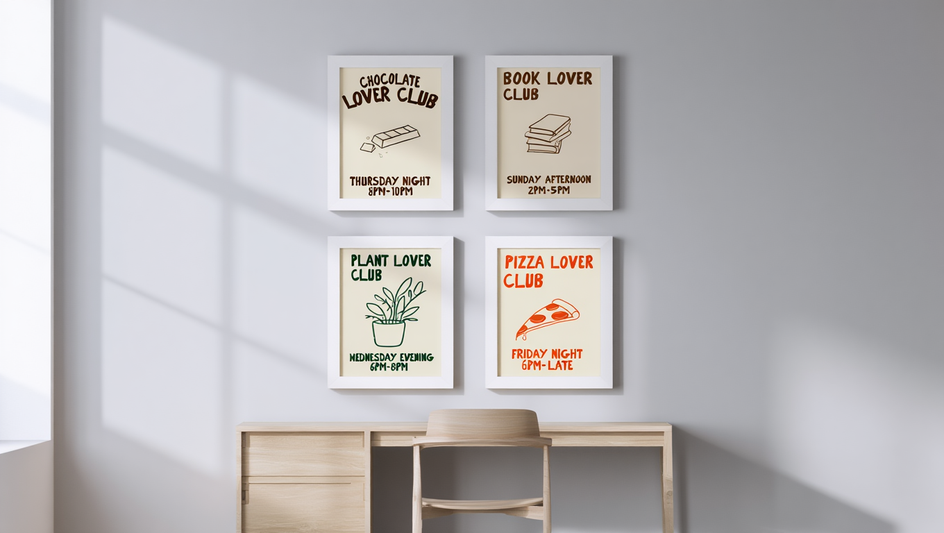 4 Prints – Pasta, Pizza, Chocolate & Plant Lover Wall Art Collection