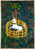 The Unicorn in Captivity – Unicorn Tapestries 1495 Art Print