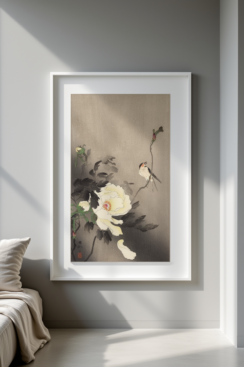 Affiche de Ohara Koson - Hirondelle à la pivoine