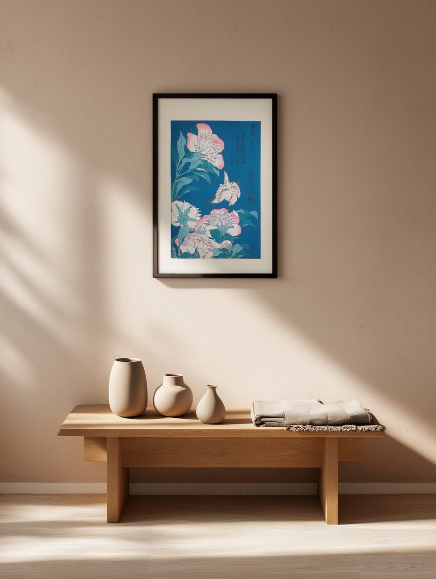 Katsushika Hokusai – Peonies and Canary ‘Shakuyaku, Kanaari’ - Iconic Ukiyo-e Japanese Art Print