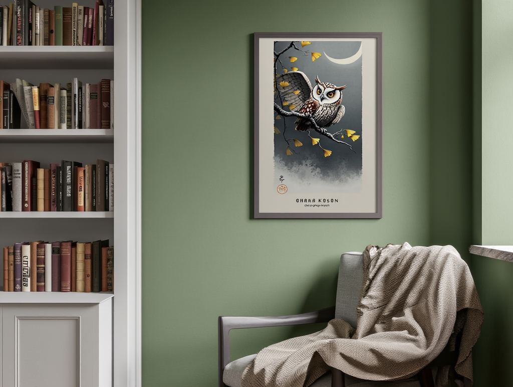 Ohara Koson - Owl on gingko branch Poster