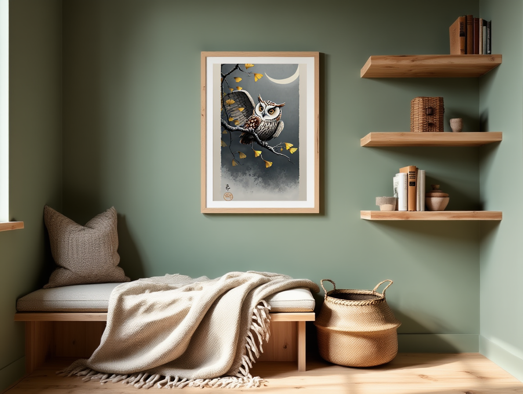 Ohara Koson - Owl on gingko branch Poster