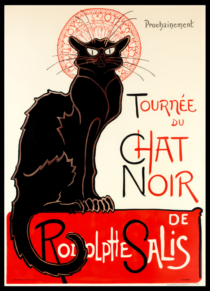 Set of 2 Vintage & Figurative Wall Art Prints | Elegant Woman with Flower & Steinlen Chat Noir Poster