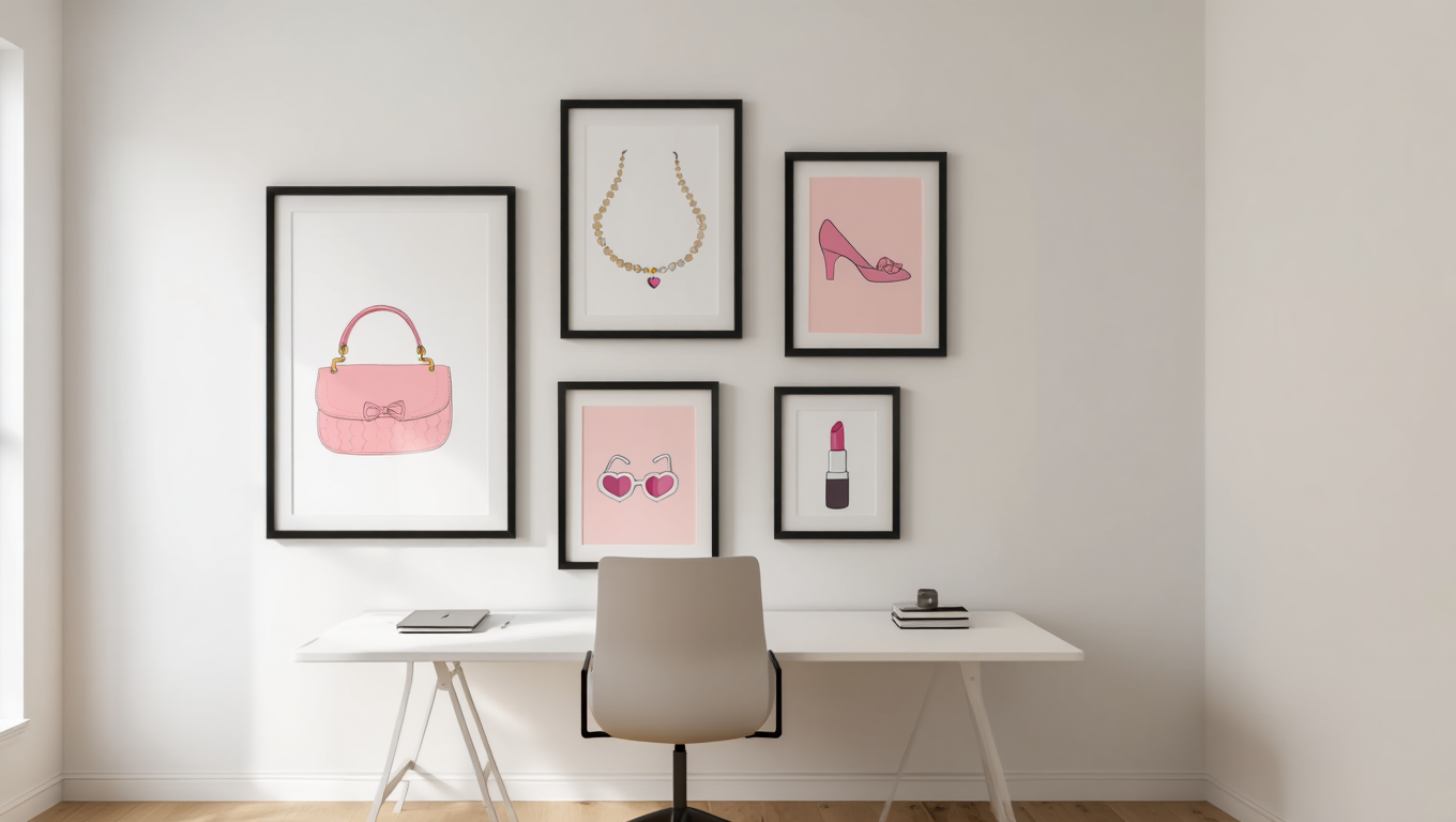 Preppy Coquette Wall Art – Bedroom Collection Set of 5