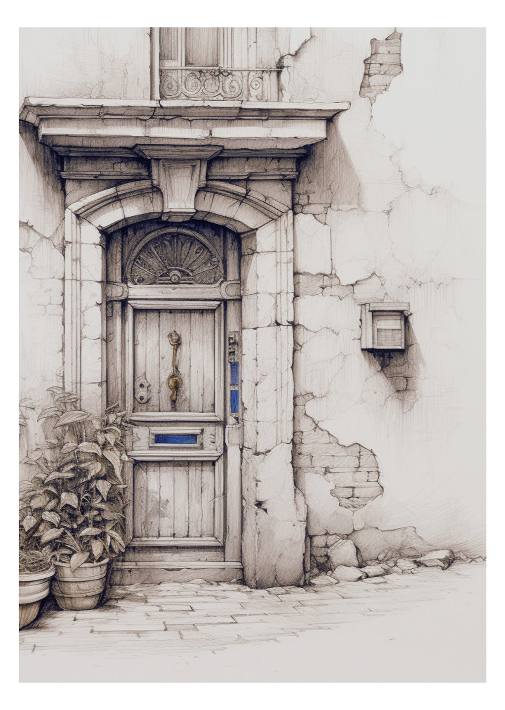 Vintage Parisian Door Sketch Print - Timeless Architectural Wall Art