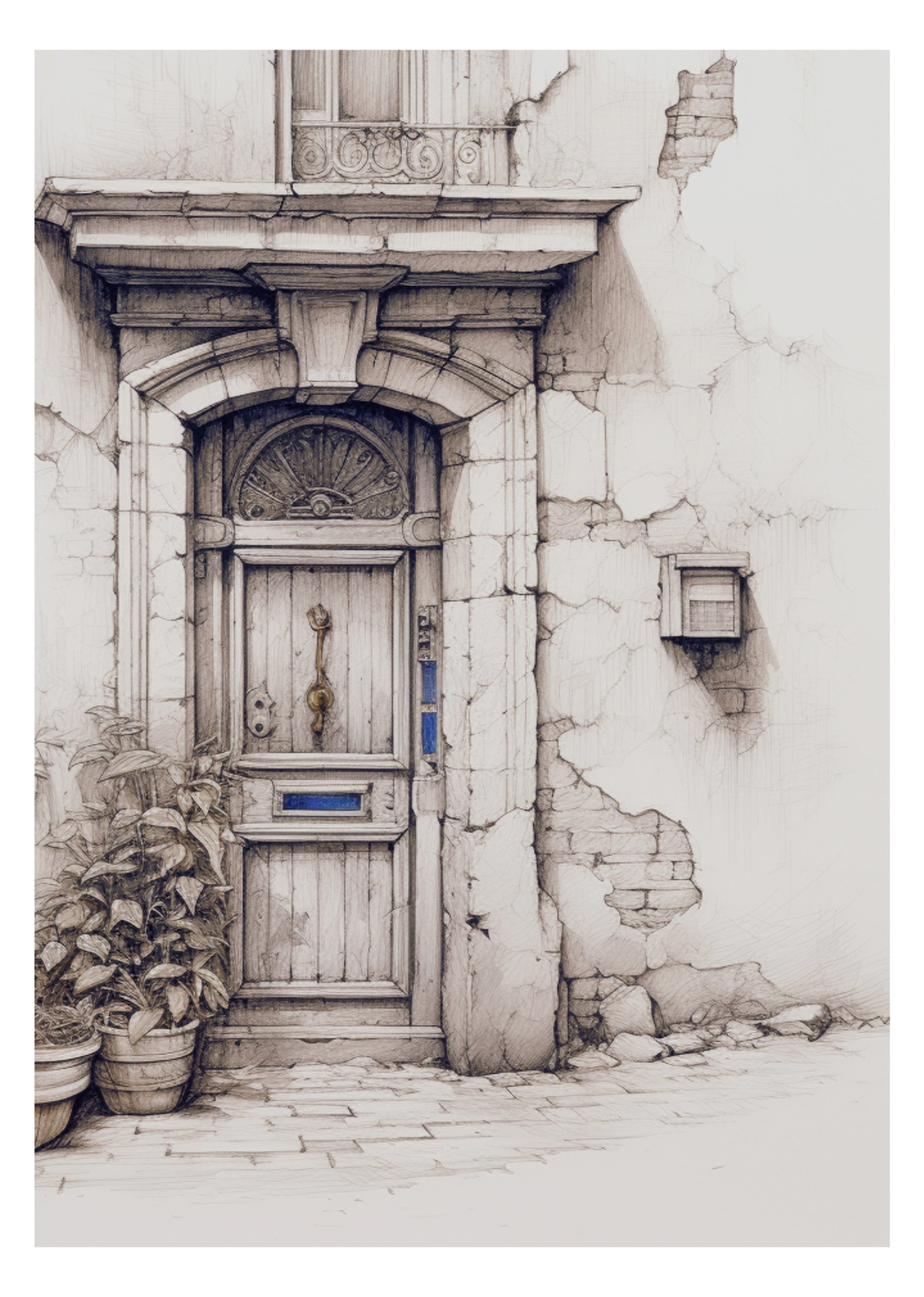 Vintage Parisian Door Sketch Print - Timeless Architectural Wall Art