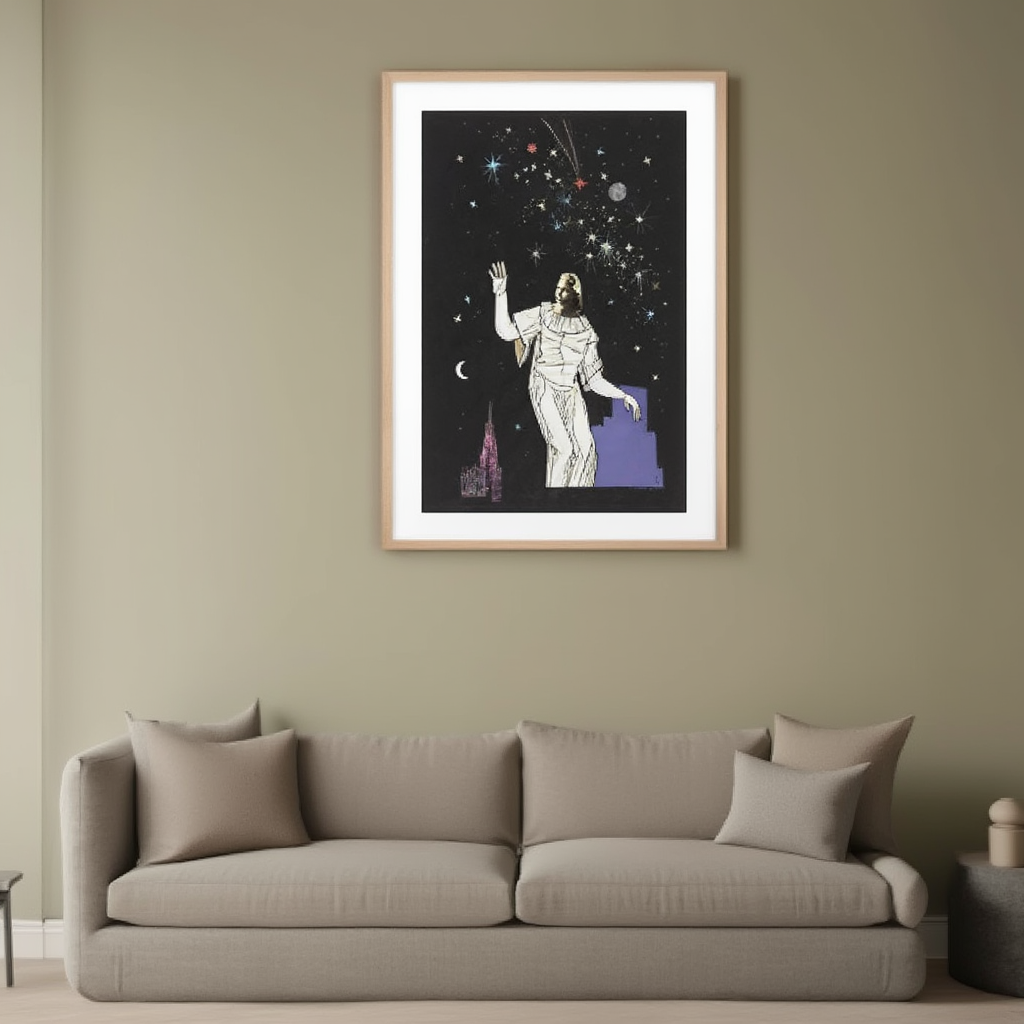 Ohne Titel (Collage, Frau, Gestirne, Stephansdom) by Karl Wiener, 1942 – Modernist Collage Art Print