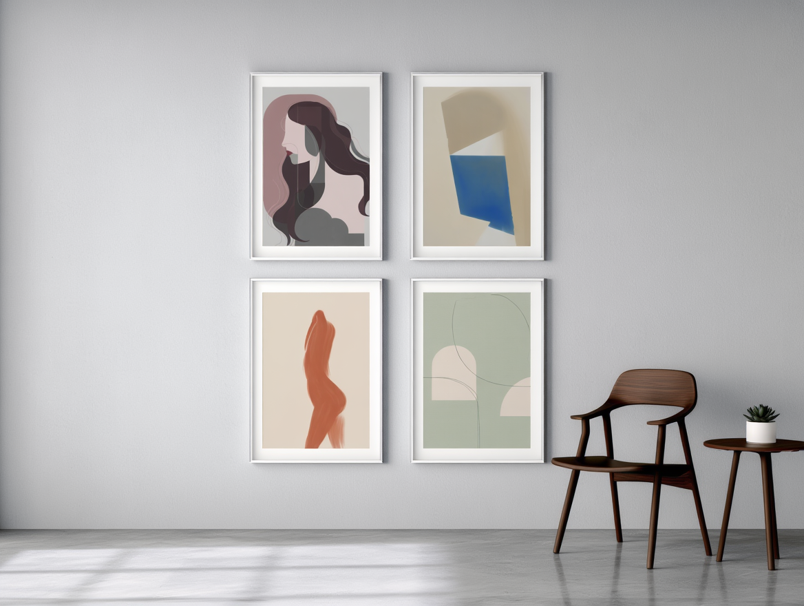 4 Geometric Abstract Portrait Prints – Dusty Pink & Gray Modern Wall Art for Living Room, Bedroom & Studio Decor