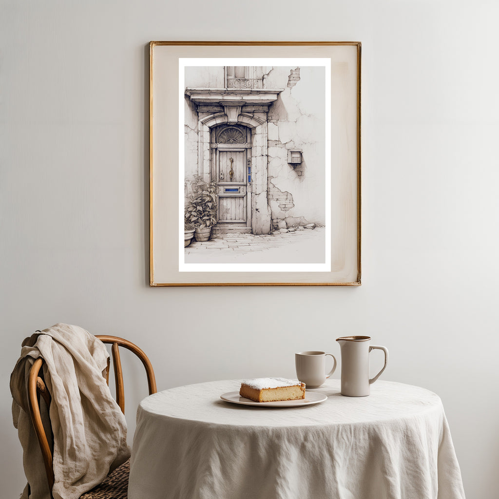Vintage Parisian Door Sketch Print - Timeless Architectural Wall Art