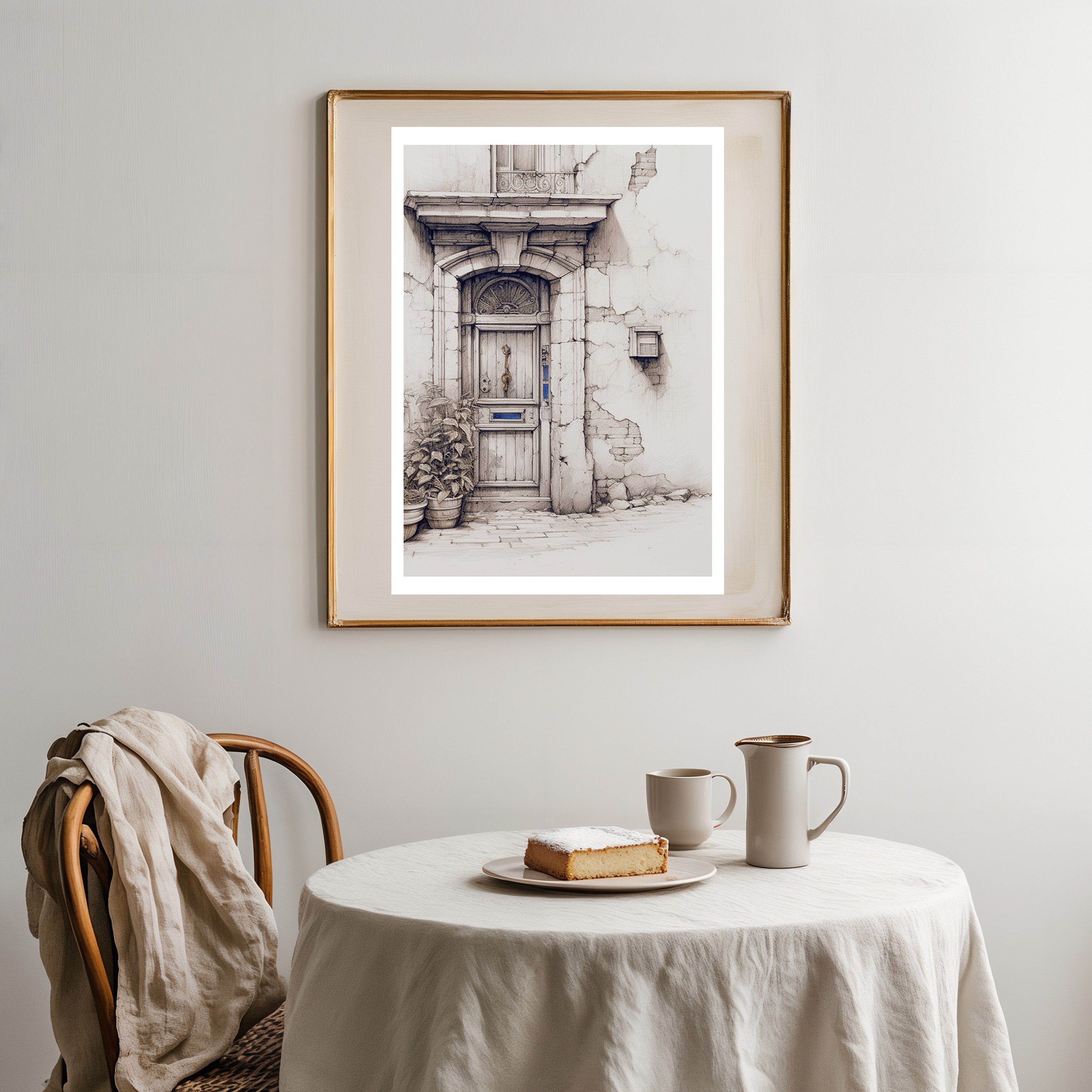 Vintage Parisian Door Sketch Print - Timeless Architectural Wall Art