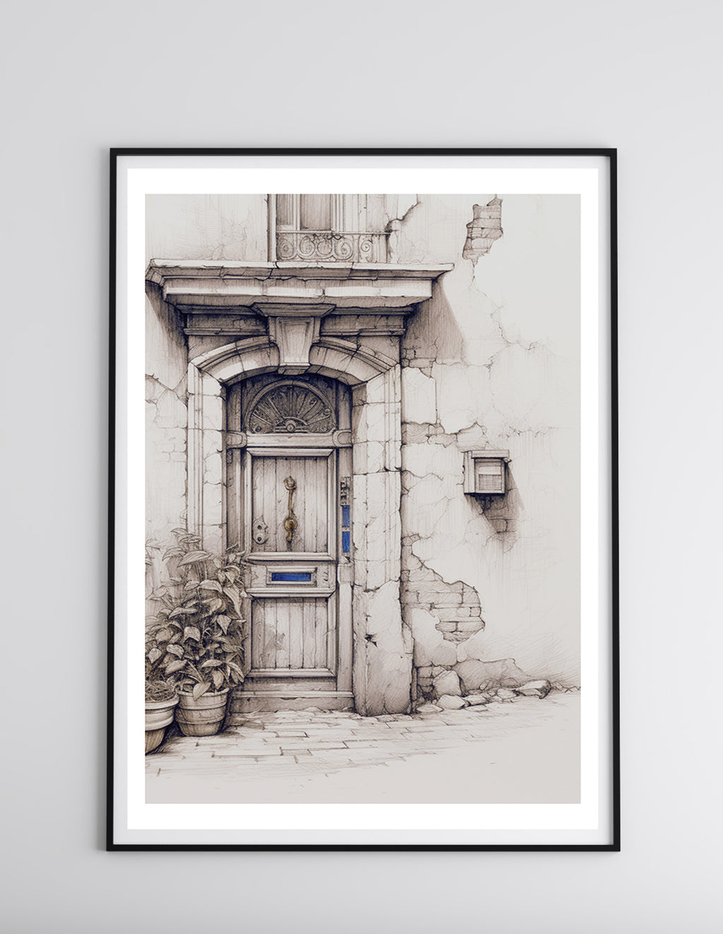 Vintage Parisian Door Sketch Print - Timeless Architectural Wall Art
