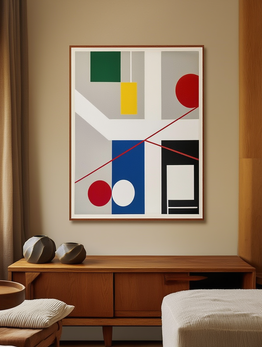 Four Spaces with Red Rolling Circles (2017) by Myriam Thyes – Contemporary Abstract Art Print