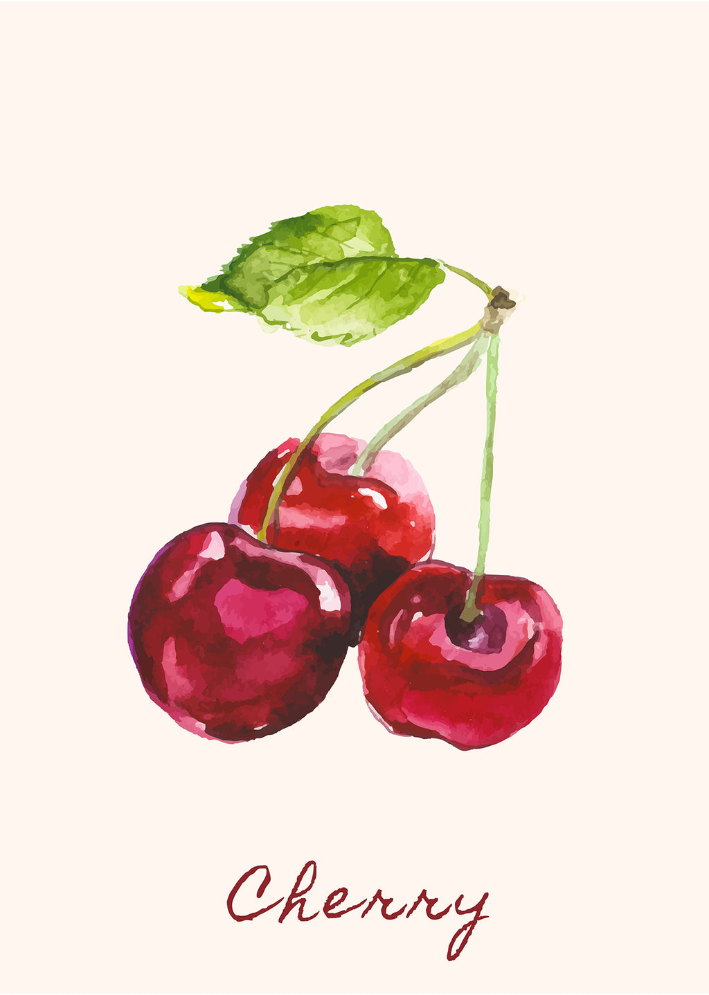 Retro Red Cherry Illustration Poster