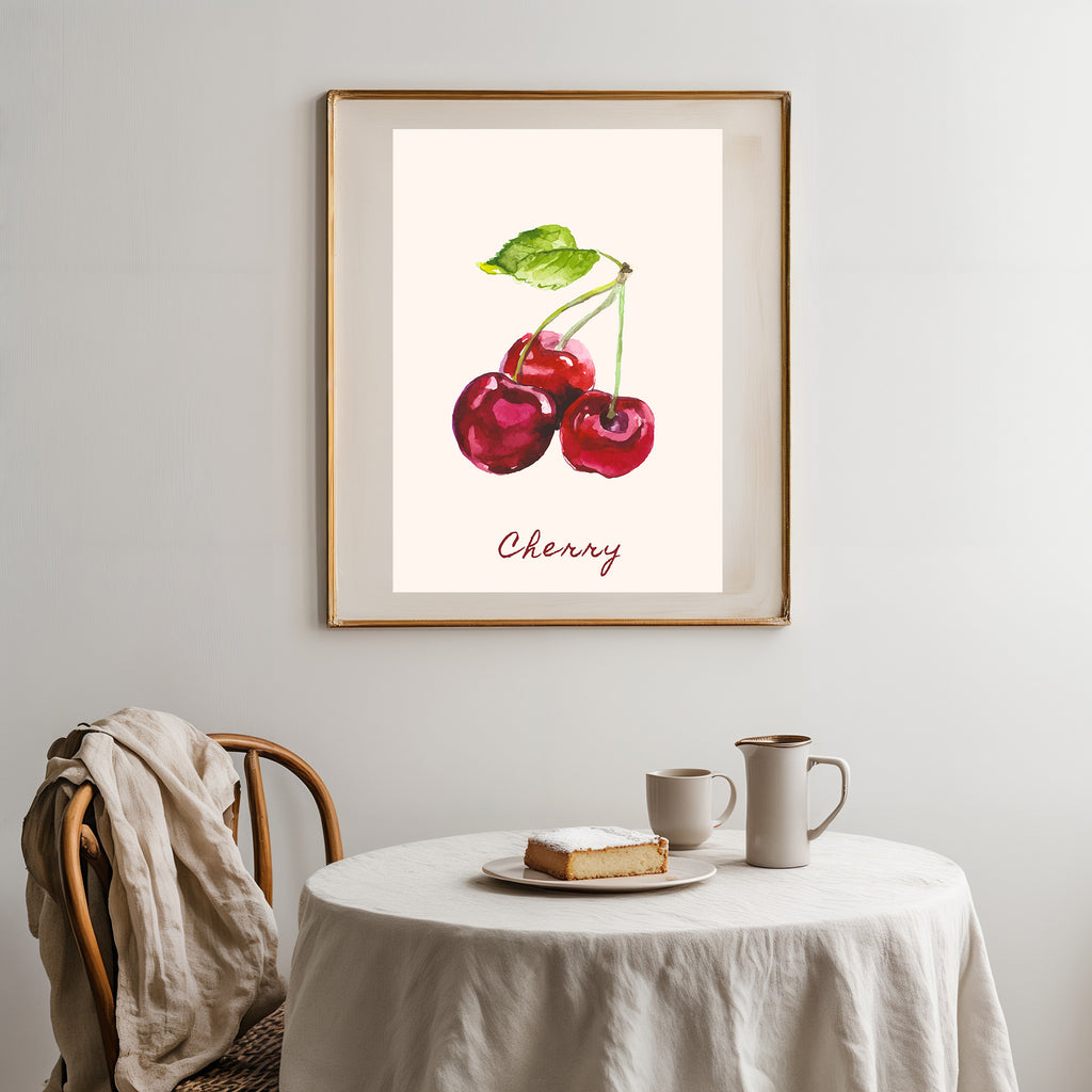 Retro Red Cherry Illustration Poster