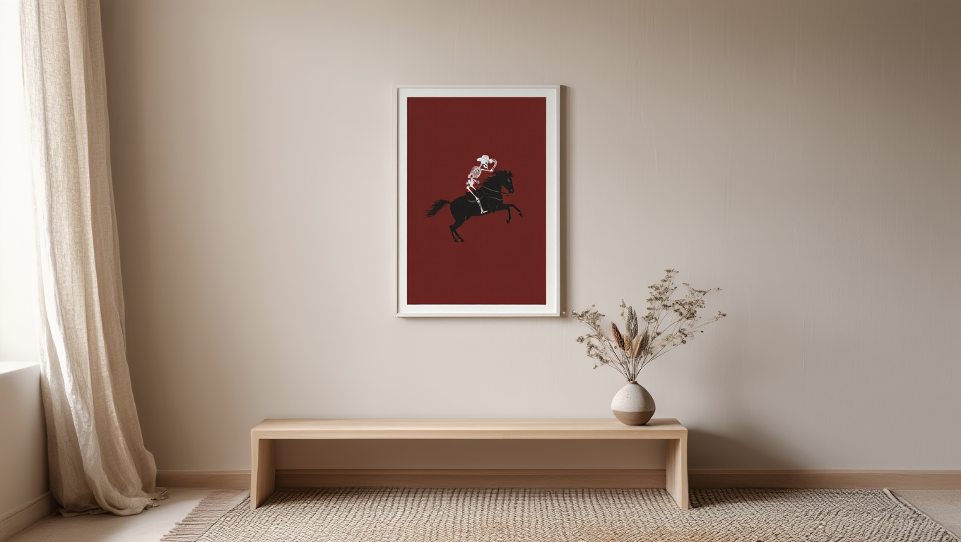 Skeleton Riding Dark Horse –  Art Print