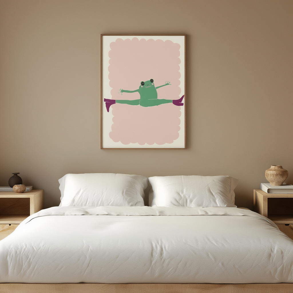 Frog Split Legs Pink Boots Art Print – Whimsical Animal Illustration