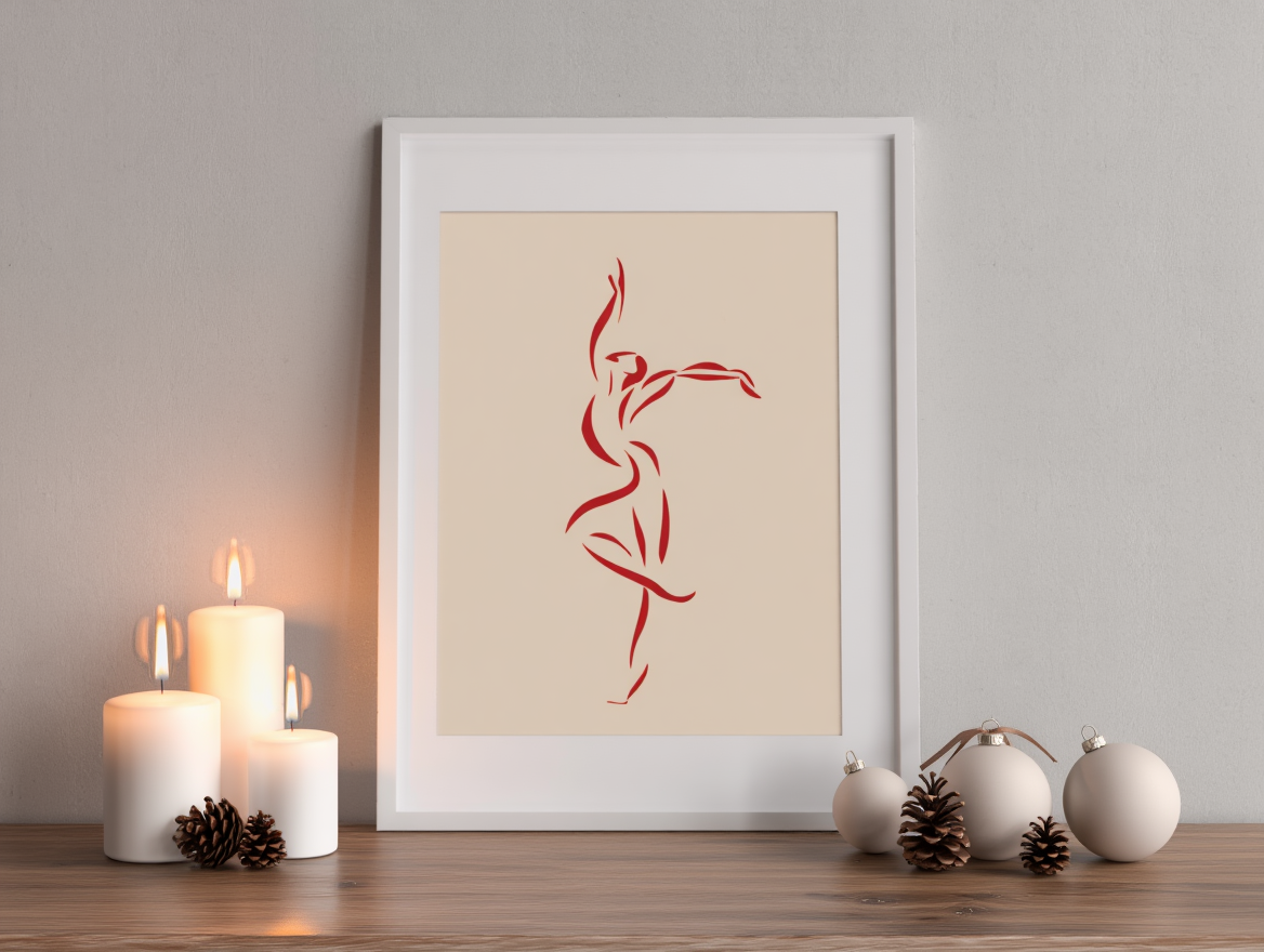 Red Line Art – Dancing Figure Minimalist Print