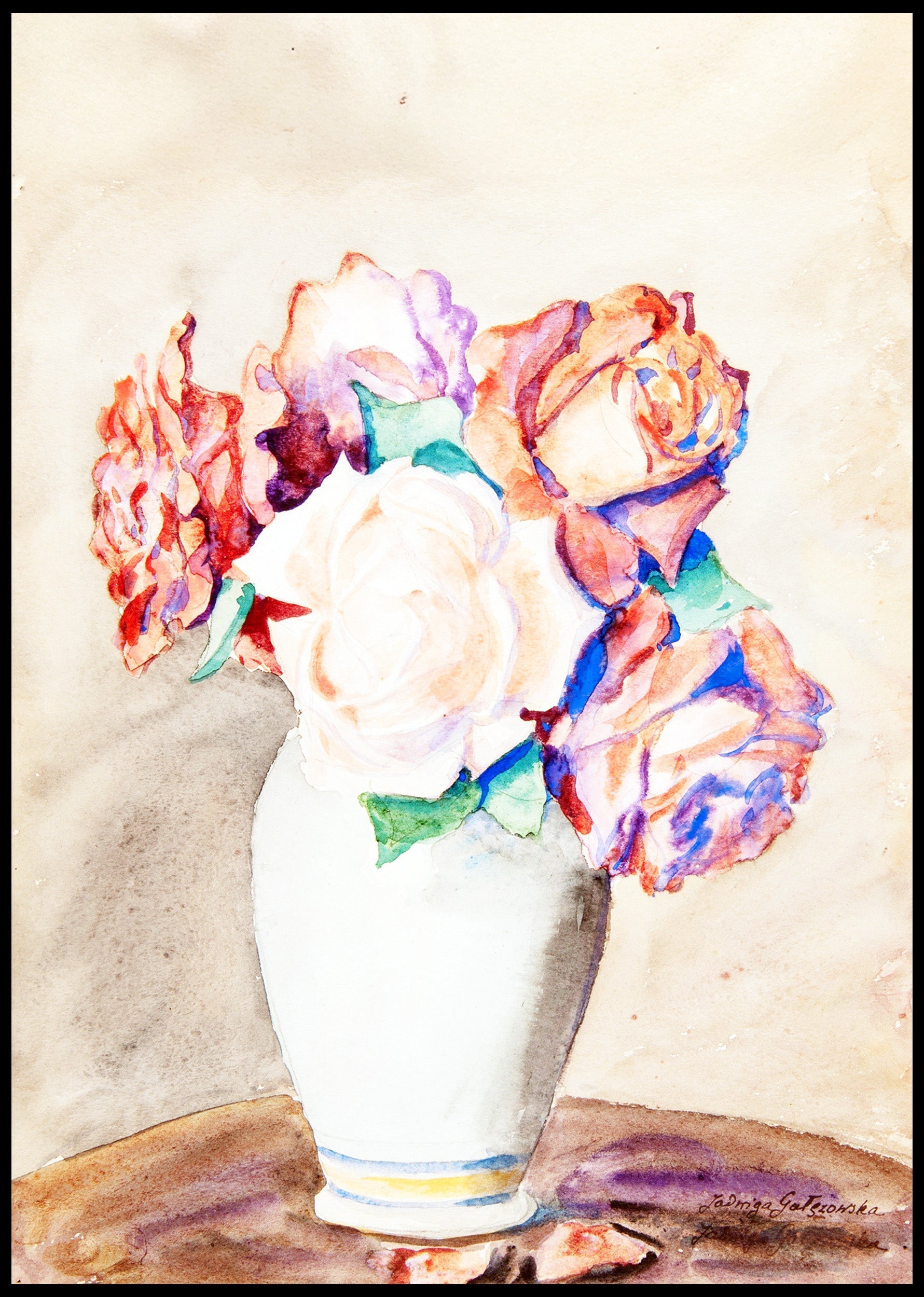 Roses in a White Vase