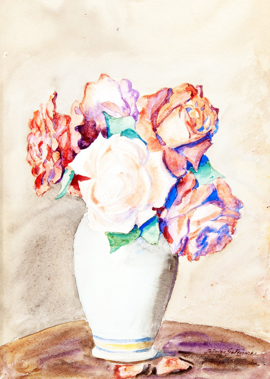 Roses in a White Vase