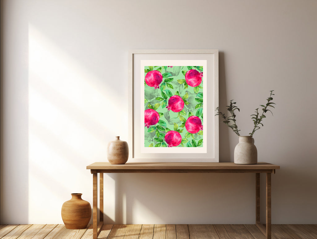 Green & Pink Floral Garden Art Print