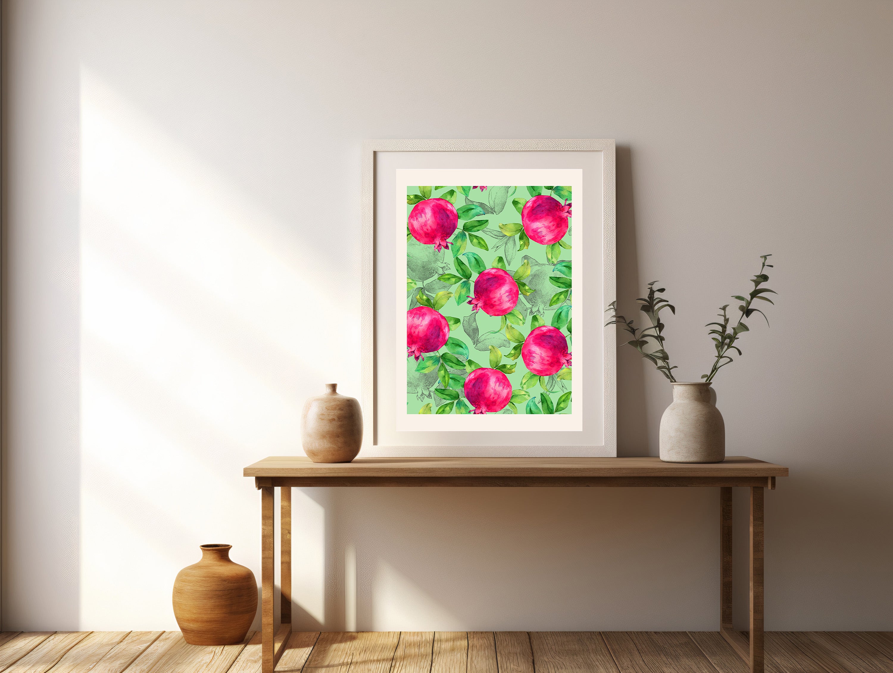 Green & Pink Floral Garden Art Print