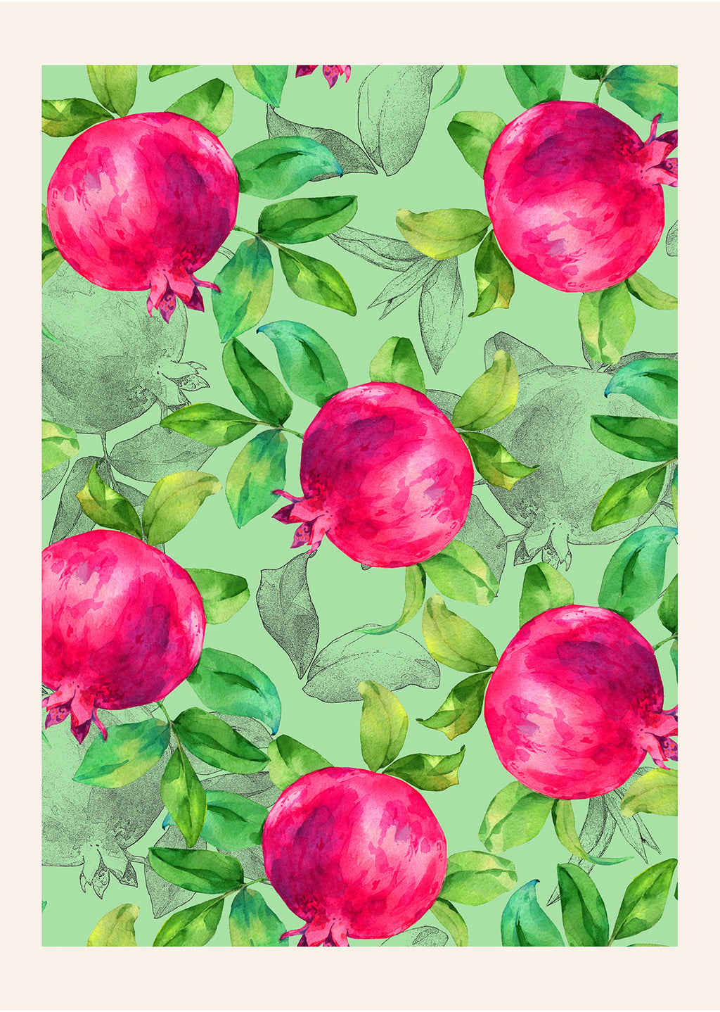 Green & Pink Floral Garden Art Print