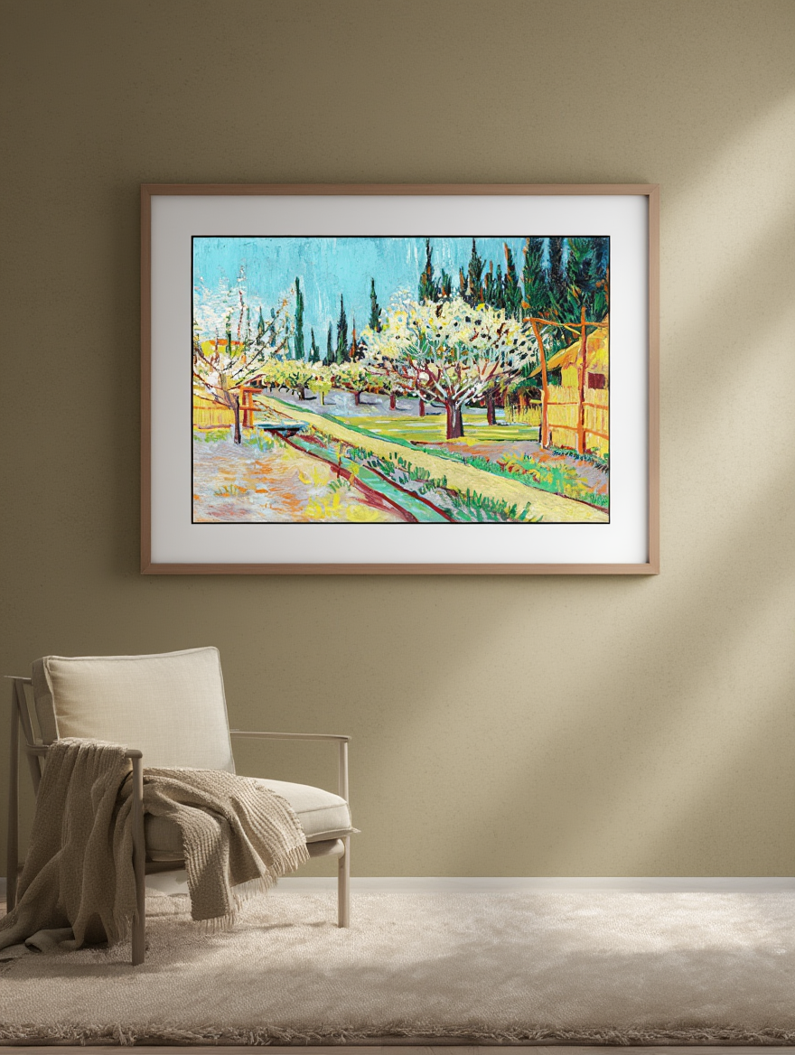 Orchard Bordered by Cypresses – Vincent van Gogh Poster | Post-Impressionist Landscape & Nature Art Print