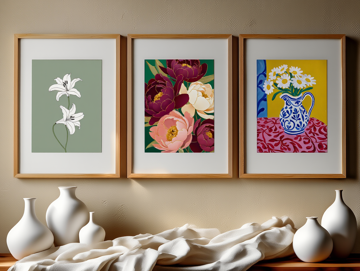Floral Harmony – 3 Botanical Art Prints