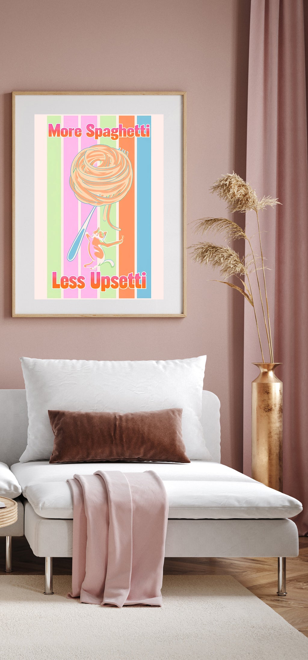More Spaghetti Less Upsetti Poster – Fun Kitchen Wall Art for Pasta Lovers