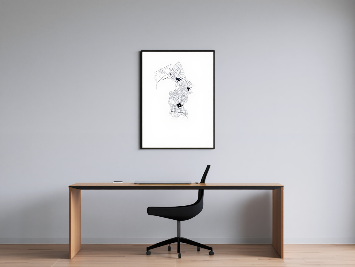 Montreal City Map Poster – Minimalist Black & White Urban Wall Art Print