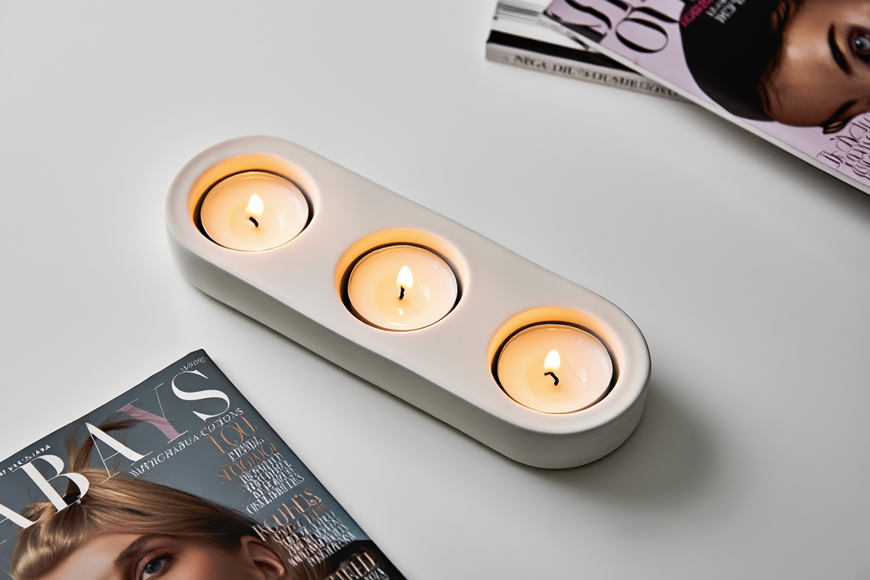 Minimalist Triple Tealight Candle Holder – White Cream Plaster Home Decor