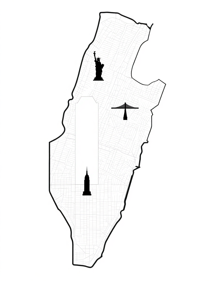 New York City Map Poster – Black and White Minimalist Wall Art Print