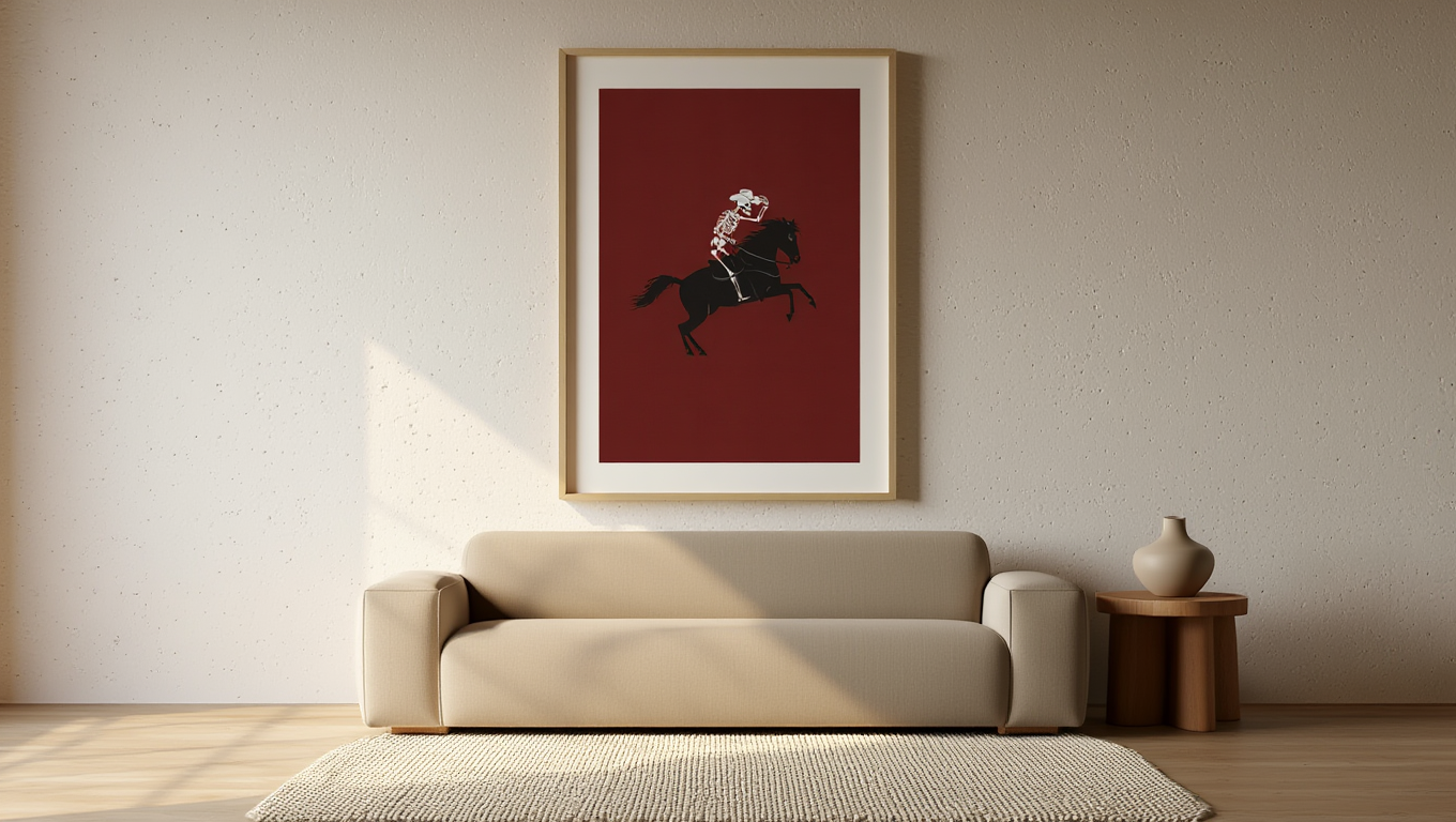 Skeleton Riding Dark Horse –  Art Print