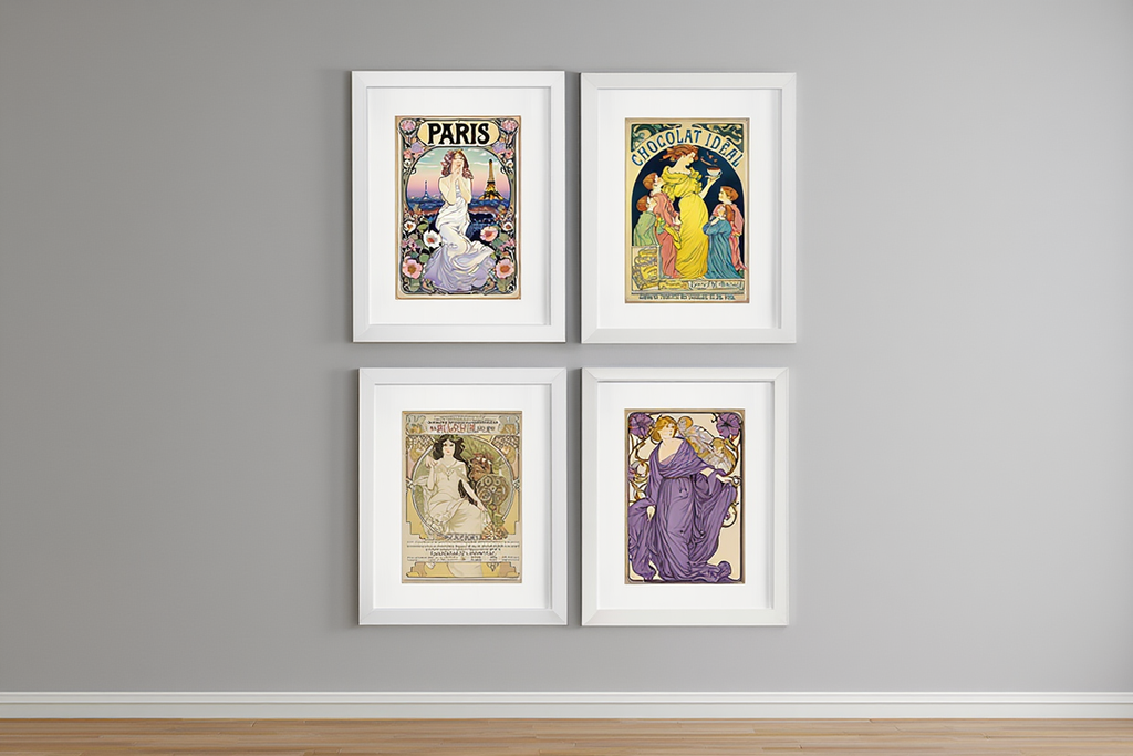 Alphonse Mucha Home Décor Set – 4 Art Nouveau Prints