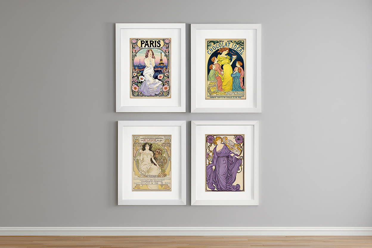 Alphonse Mucha Home Décor Set – 4 Art Nouveau Prints
