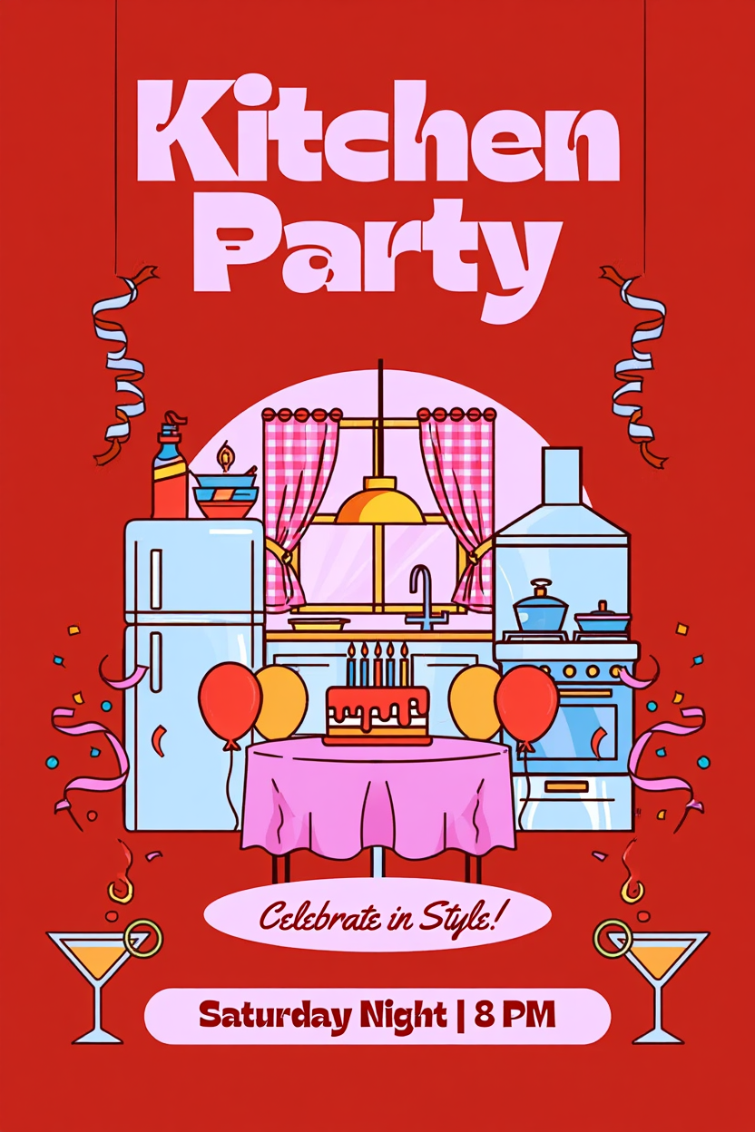 6 Retro Kitchen Posters – Pasta, Pizza & Coffee Love Canvas Prints in Red & Pink Tones for Living Room & Dining Decor