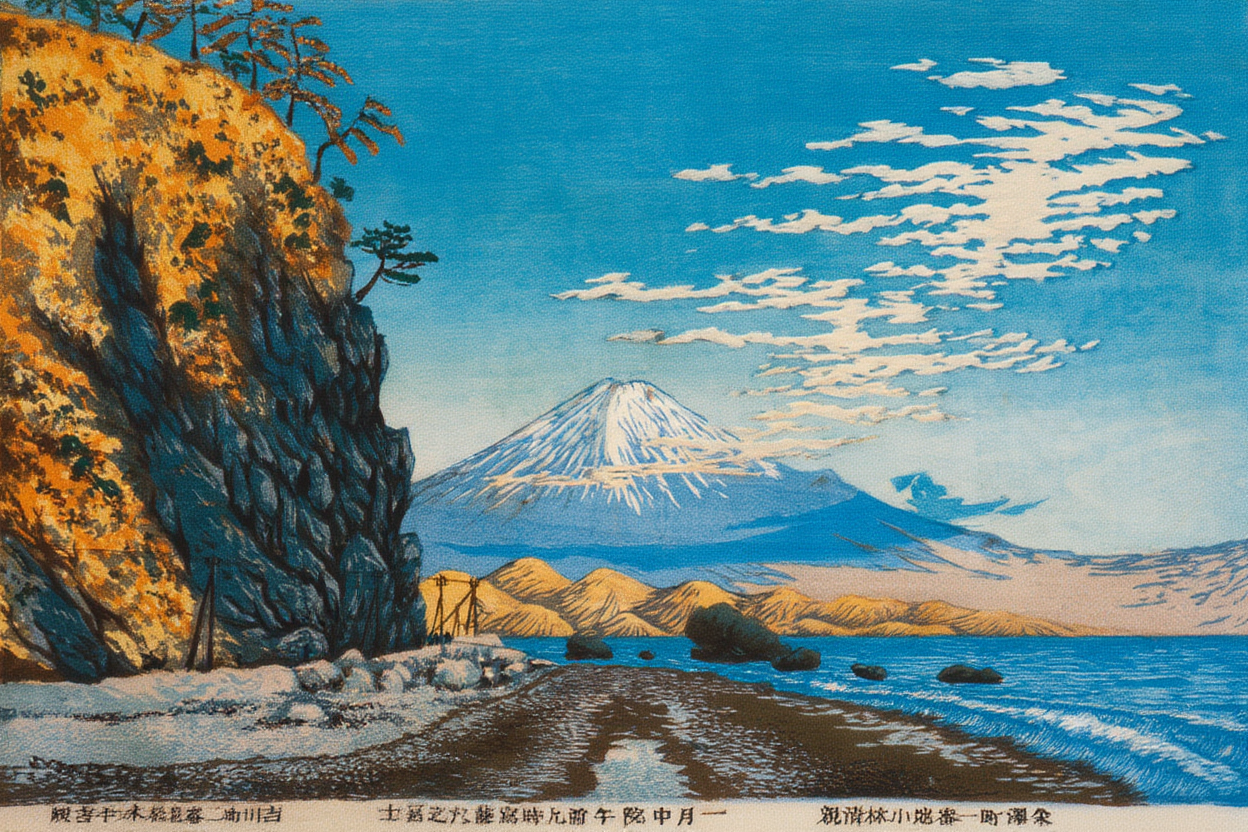 Mount Fuji from Satta by Kobayashi Kiyochika – Japanese Ukiyo-e Art Print